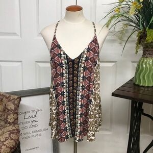 Hem & Thread Brown Multi Boho V-Neck Spaghetti Strap Tank